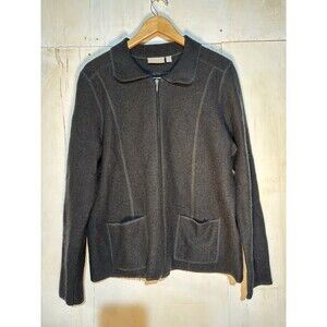 Croft & Barrow Wool Full Zip Sweater Women's XL‎ Black Neutral Scandi Cozy Lodge